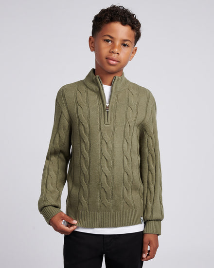 Boys Cable Knit Funnel in Mulled Basil