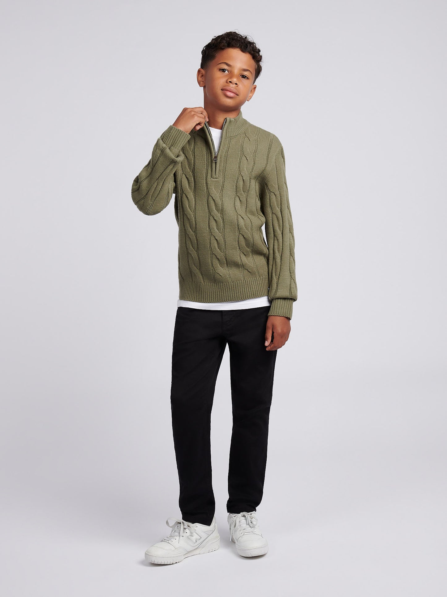 Boys Cable Knit Funnel in Mulled Basil