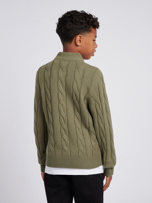 Boys Cable Knit Funnel in Mulled Basil