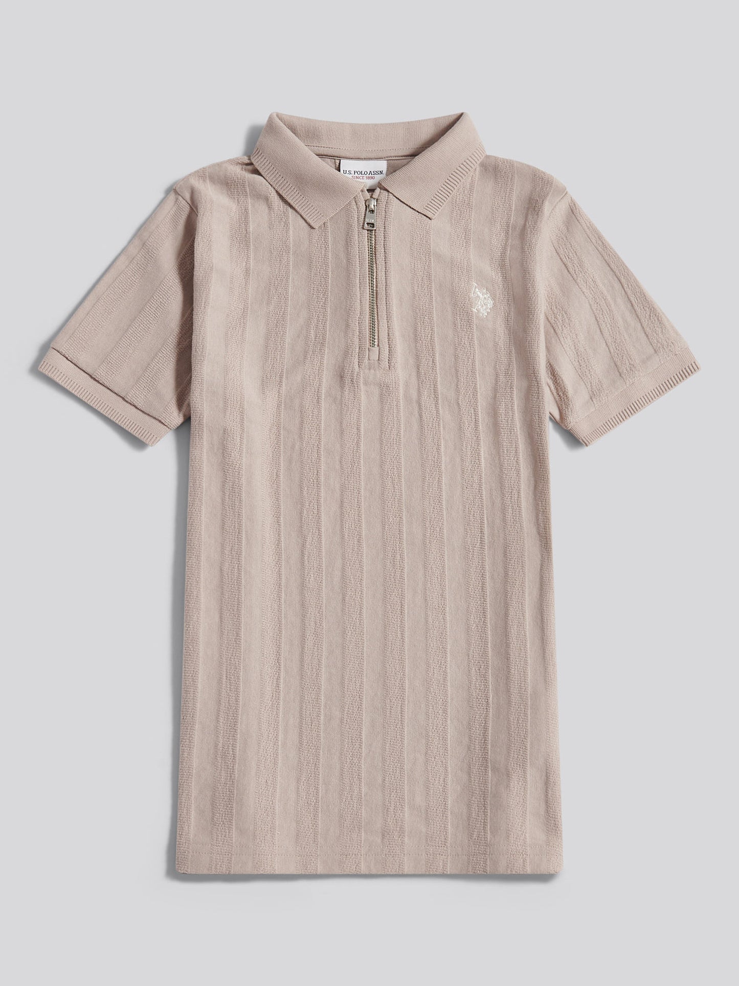 Boys Vertical Stripe Texture Zip Polo Shirt in Atmosphere