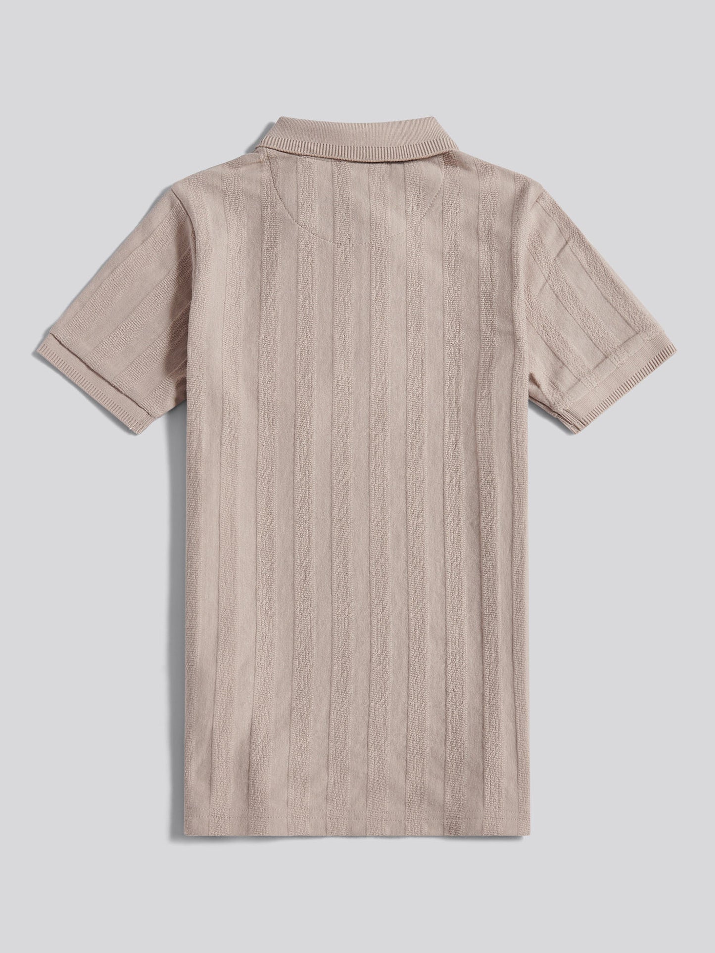 Boys Vertical Stripe Texture Zip Polo Shirt in Atmosphere