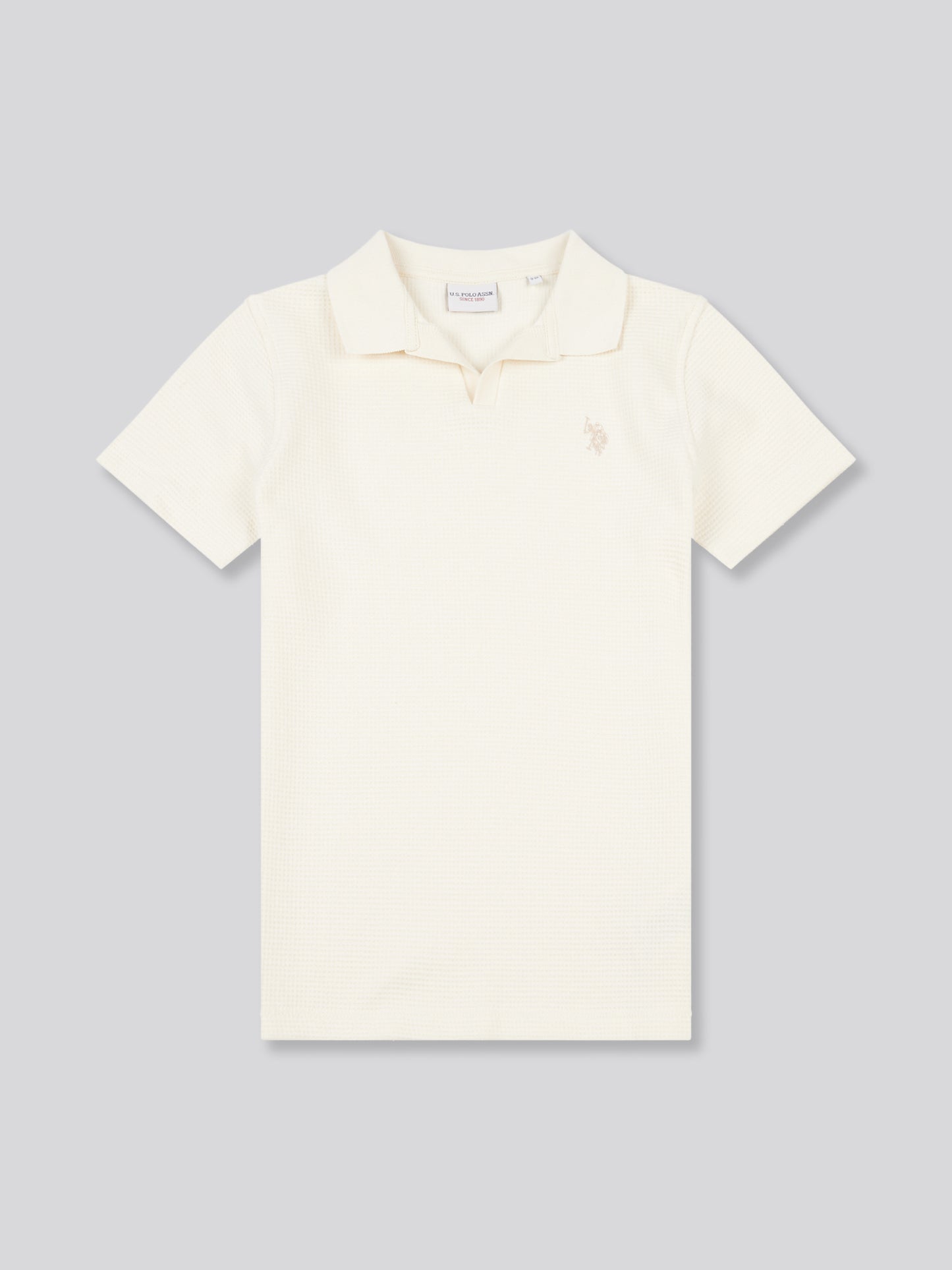 Boys Waffle Texture Open Collar Polo Shirt in Whisper White