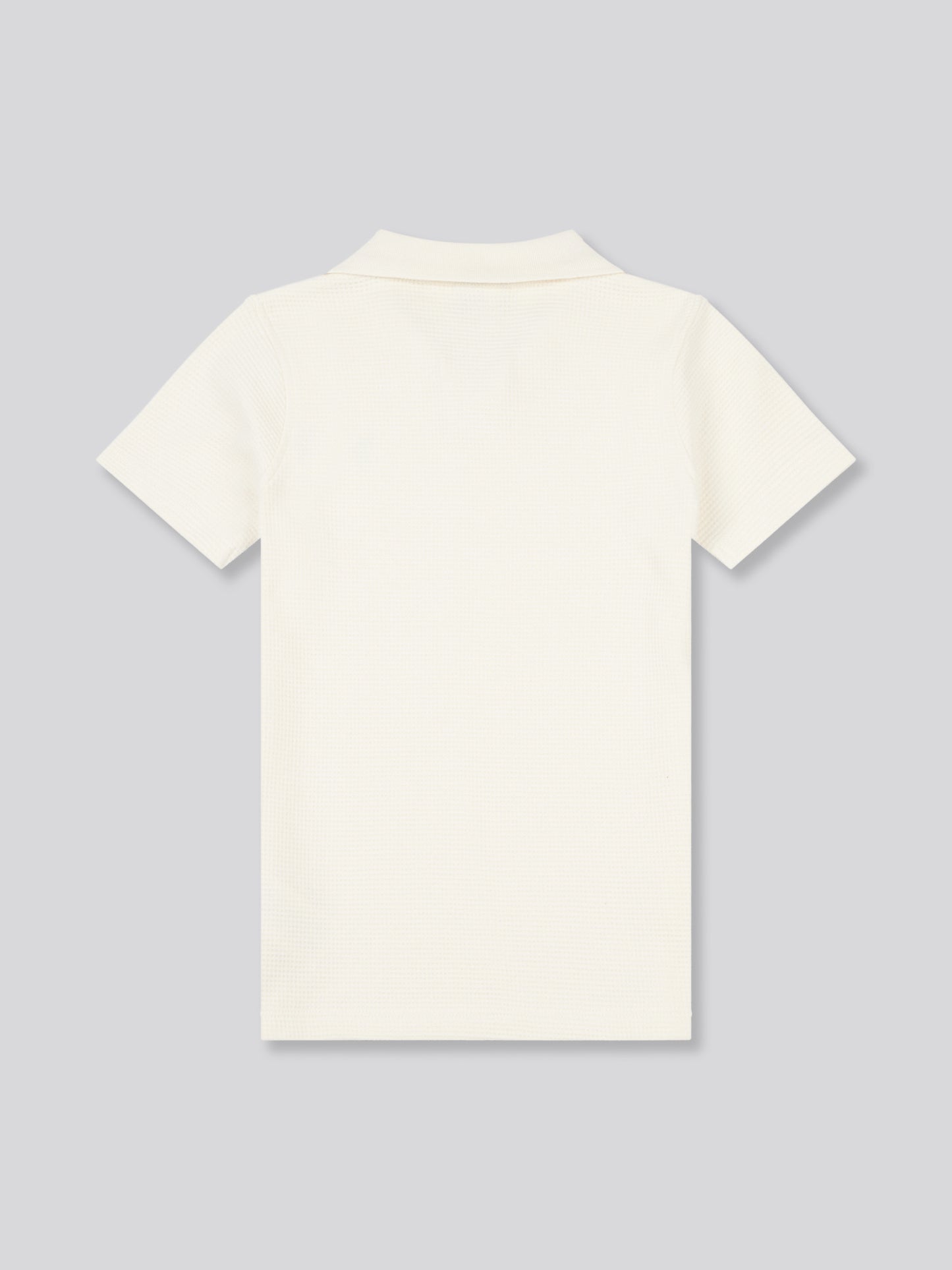 Boys Waffle Texture Open Collar Polo Shirt in Whisper White