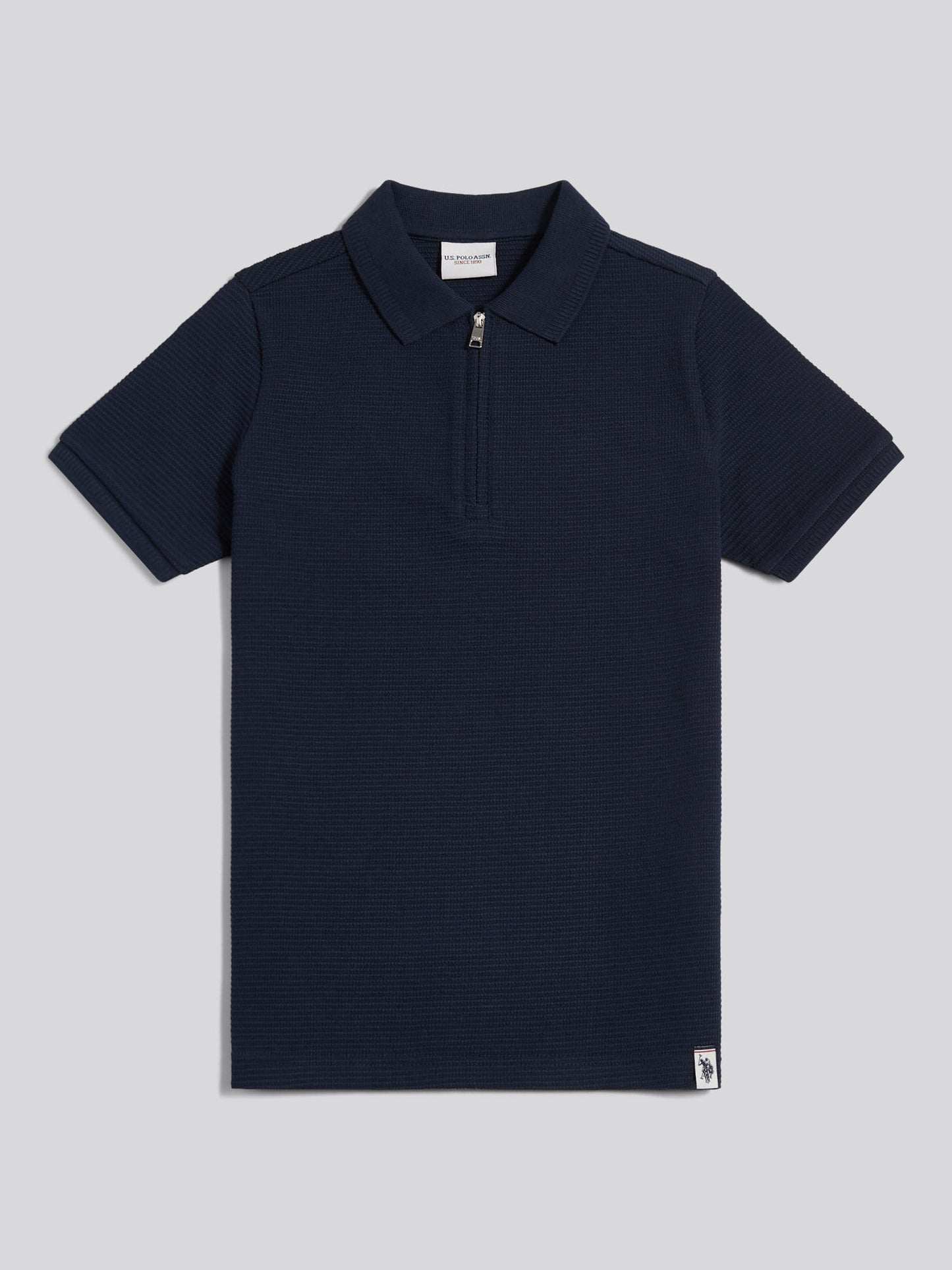Boys Popcorn Texture Zip Polo Shirt Dark Sapphire Navy