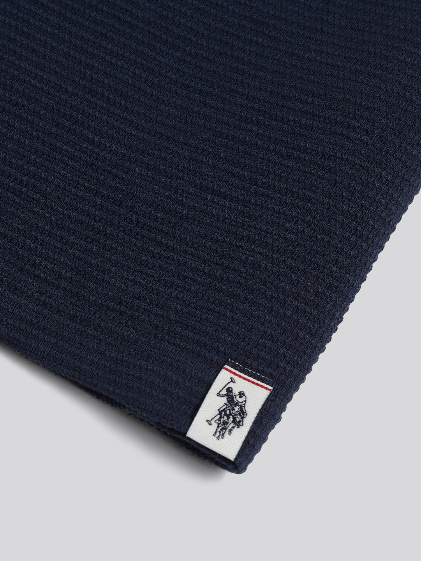 Boys Popcorn Texture Zip Polo Shirt Dark Sapphire Navy