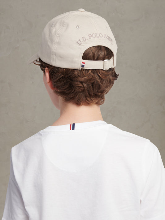 Boys Dobby Linen Blend Baseball Cap Beige