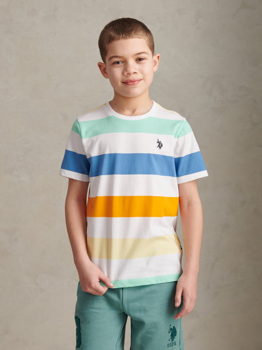 Boys Block Stripe T-Shirt Bright White