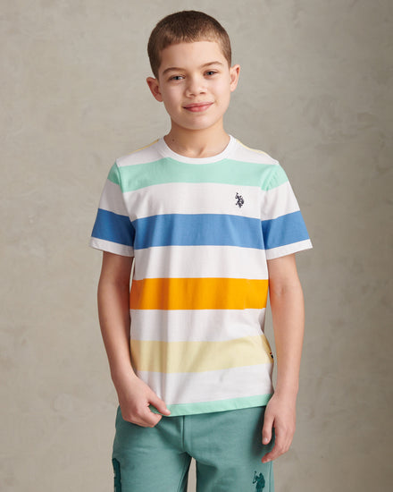 Boys Block Stripe T-Shirt Bright White