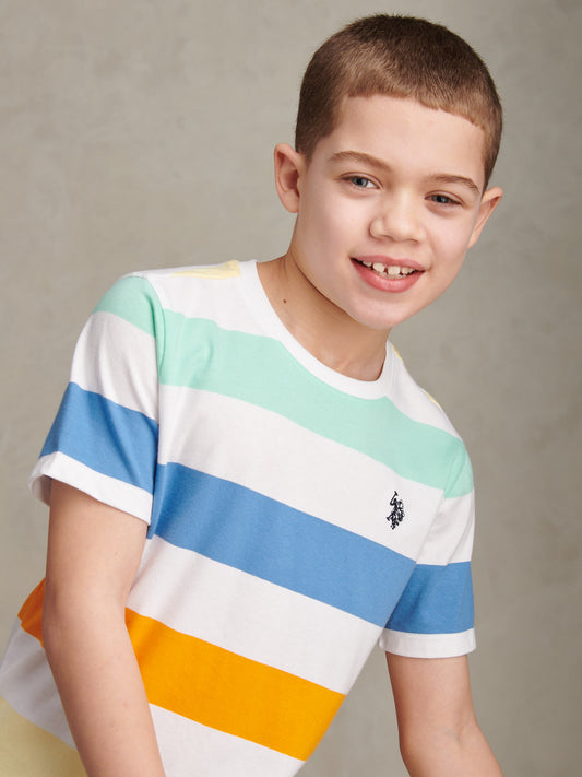 Boys Block Stripe T-Shirt Bright White
