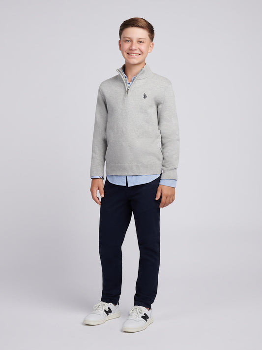 Boys Double Horsemen Knit 1/4 Zip in Mid Grey Marl