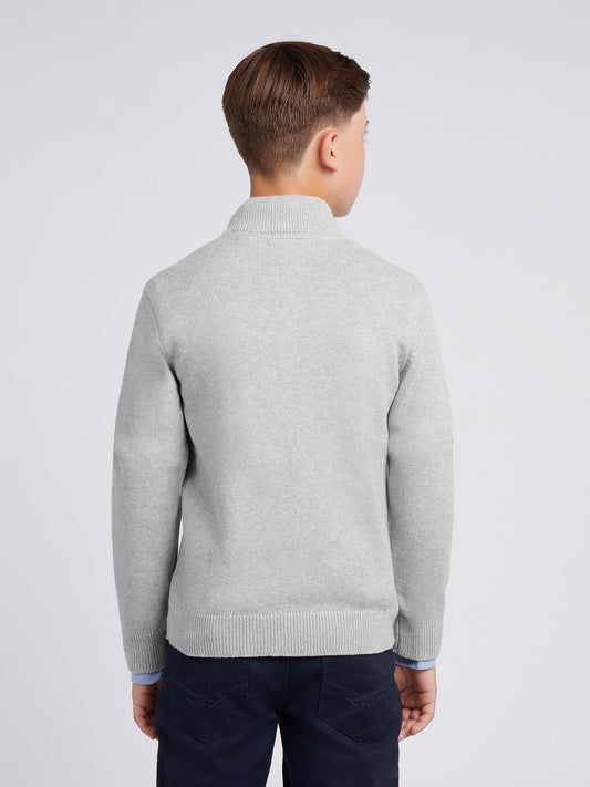 Boys Double Horsemen Knit 1/4 Zip in Mid Grey Marl