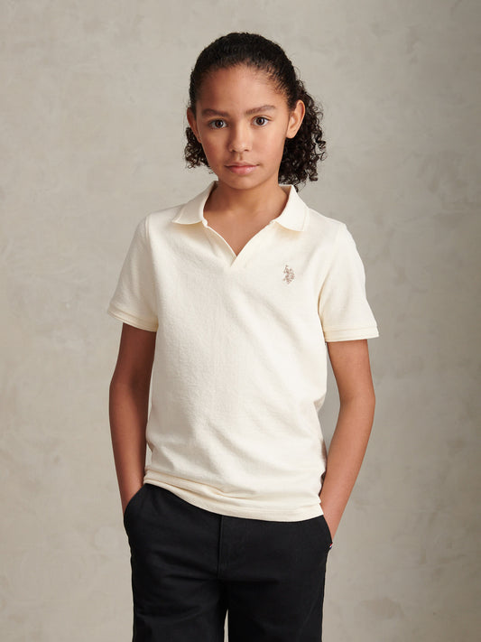 Boys Towelling Open Collar Polo Shirt Whisper White