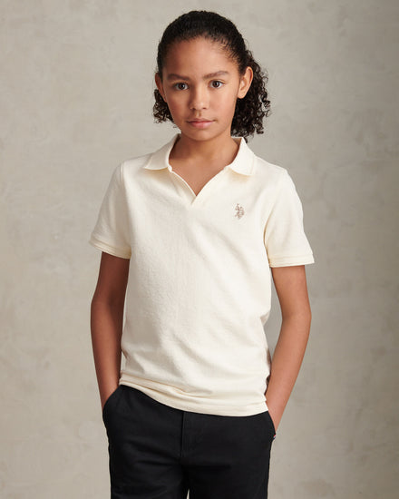 Boys Towelling Open Collar Polo Shirt Whisper White