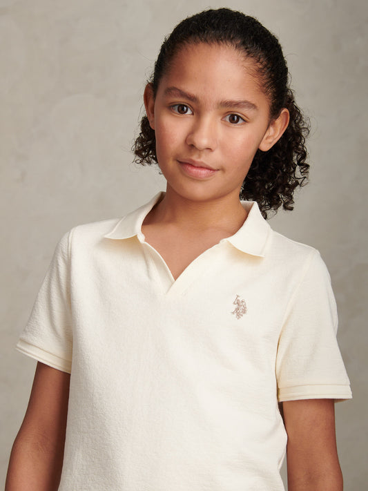 Boys Towelling Open Collar Polo Shirt Whisper White