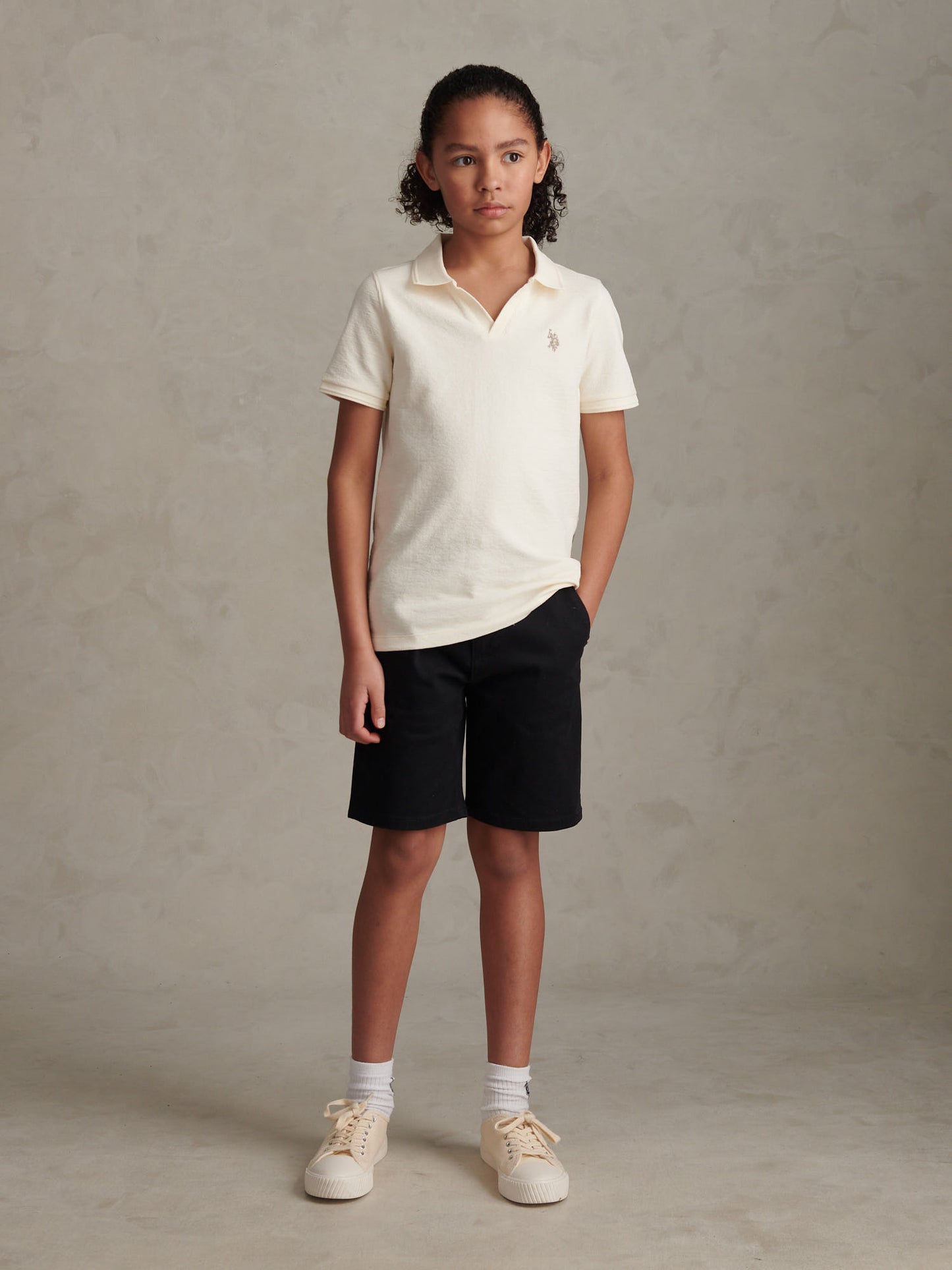 Boys Towelling Open Collar Polo Shirt Whisper White