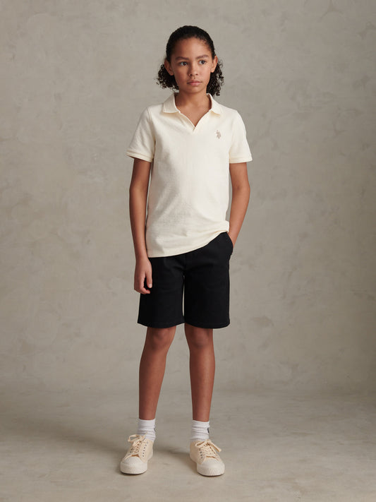 Boys Towelling Open Collar Polo Shirt Whisper White