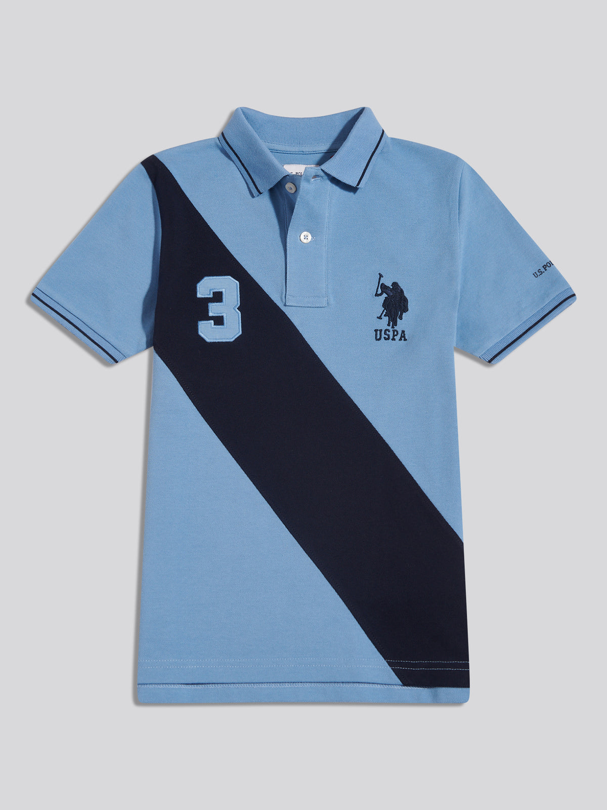 Boys Sash Two Colour Pique Polo Shirt Ashleigh Blue