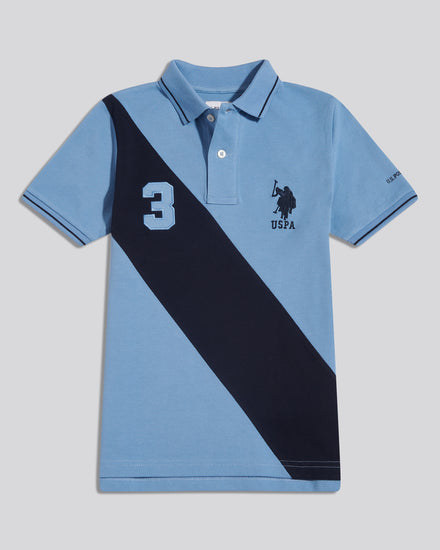 Boys Sash Two Colour Pique Polo Shirt Ashleigh Blue