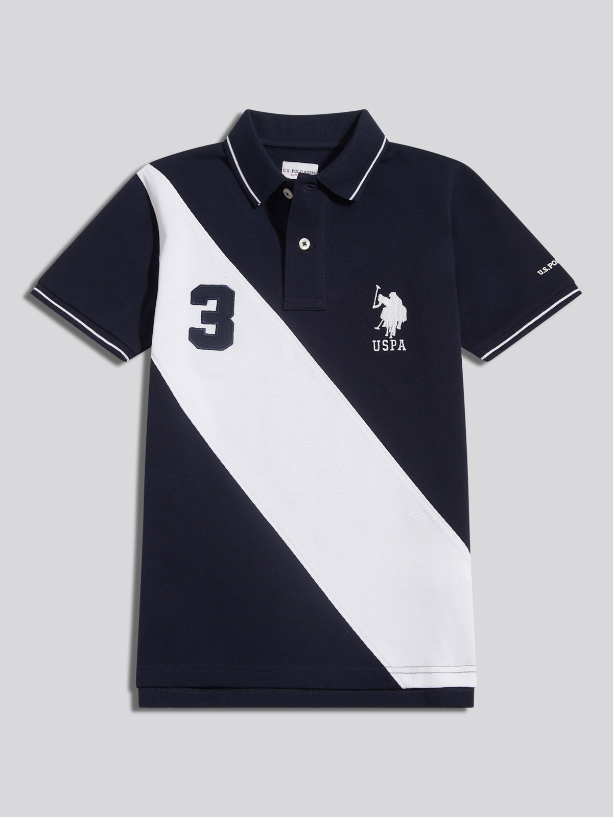 Boys Sash Two Colour Pique Polo Shirt Dark Sapphire Navy