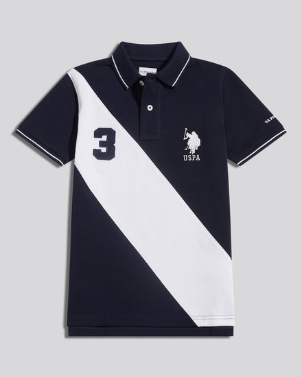 Boys Sash Two Colour Pique Polo Shirt Dark Sapphire Navy