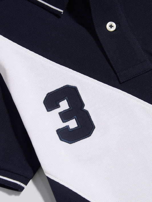 Boys Sash Two Colour Pique Polo Shirt Dark Sapphire Navy