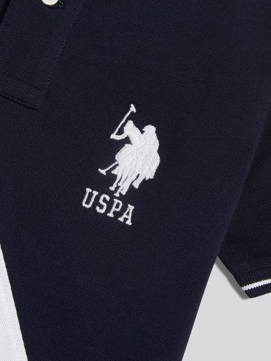 Boys Sash Two Colour Pique Polo Shirt Dark Sapphire Navy