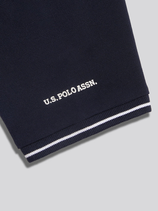 Boys Sash Two Colour Pique Polo Shirt Dark Sapphire Navy