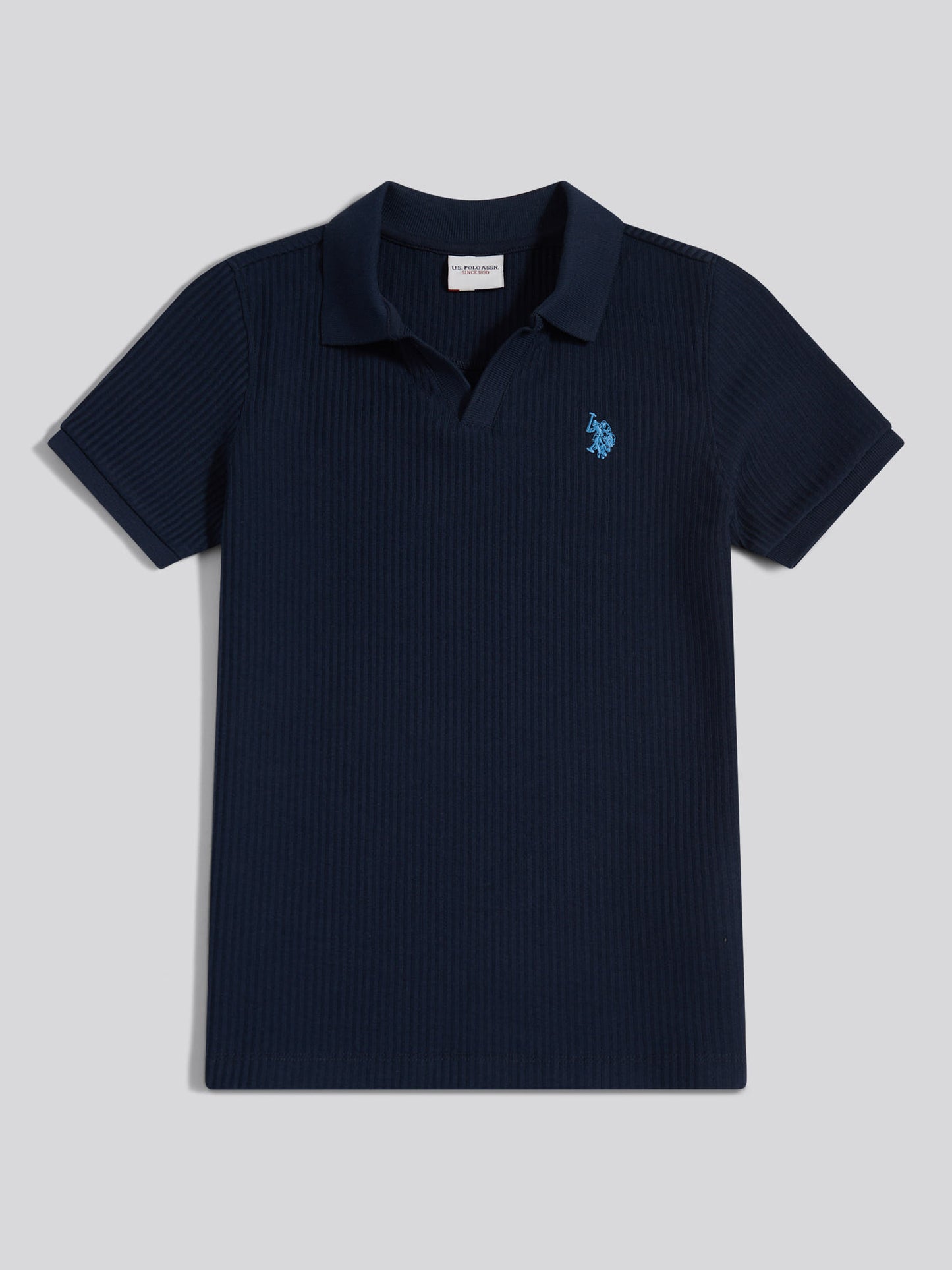 Boys Textured Open Collar Polo Shirt Dark Sapphire Navy