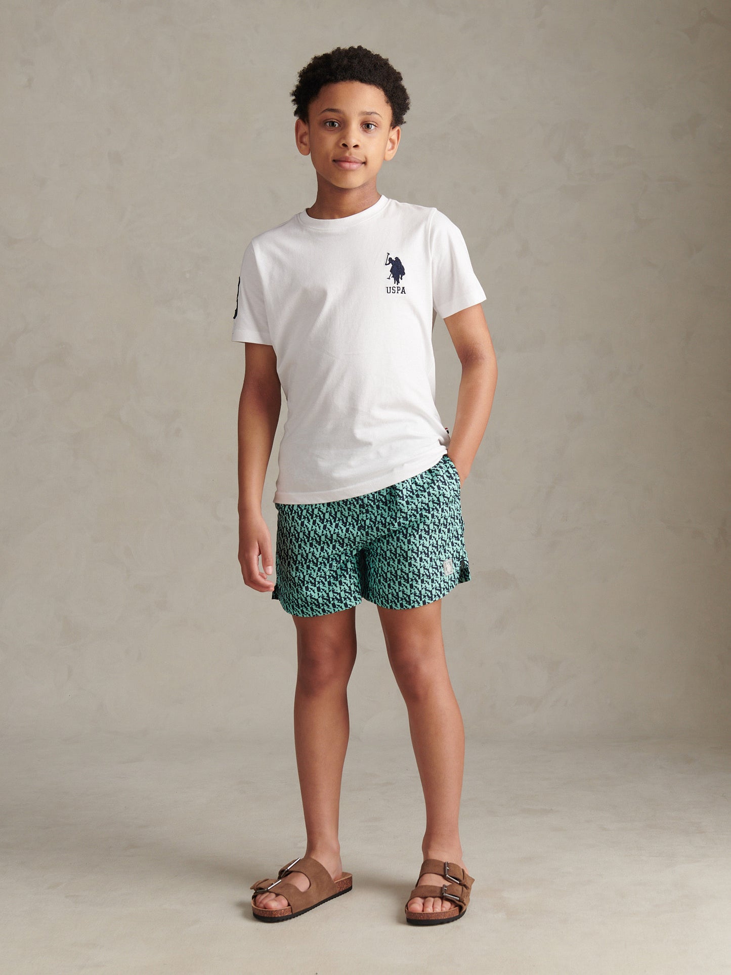 Boys Repeat Print Swim Shorts Ice Green