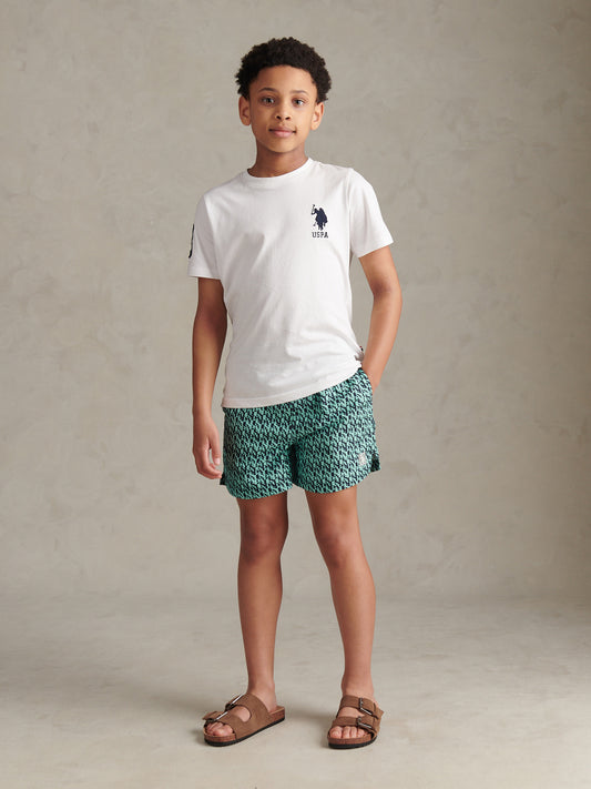 Boys Repeat Print Swim Shorts Ice Green