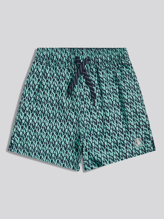 Boys Repeat Print Swim Shorts Ice Green
