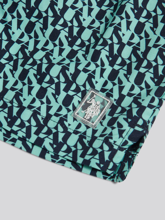 Boys Repeat Print Swim Shorts Ice Green