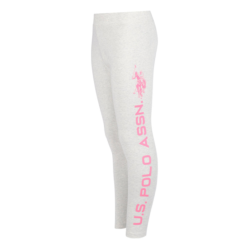 Girls Sport Logo Legging in Pearl Grey Marl