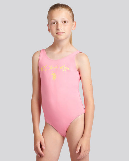 Girls Script Swimsuit in Morning Glory