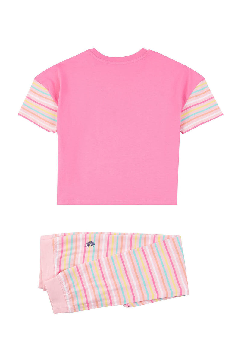 Girls Tee And Stripe Legging Lounge Set in Orchid Pink
