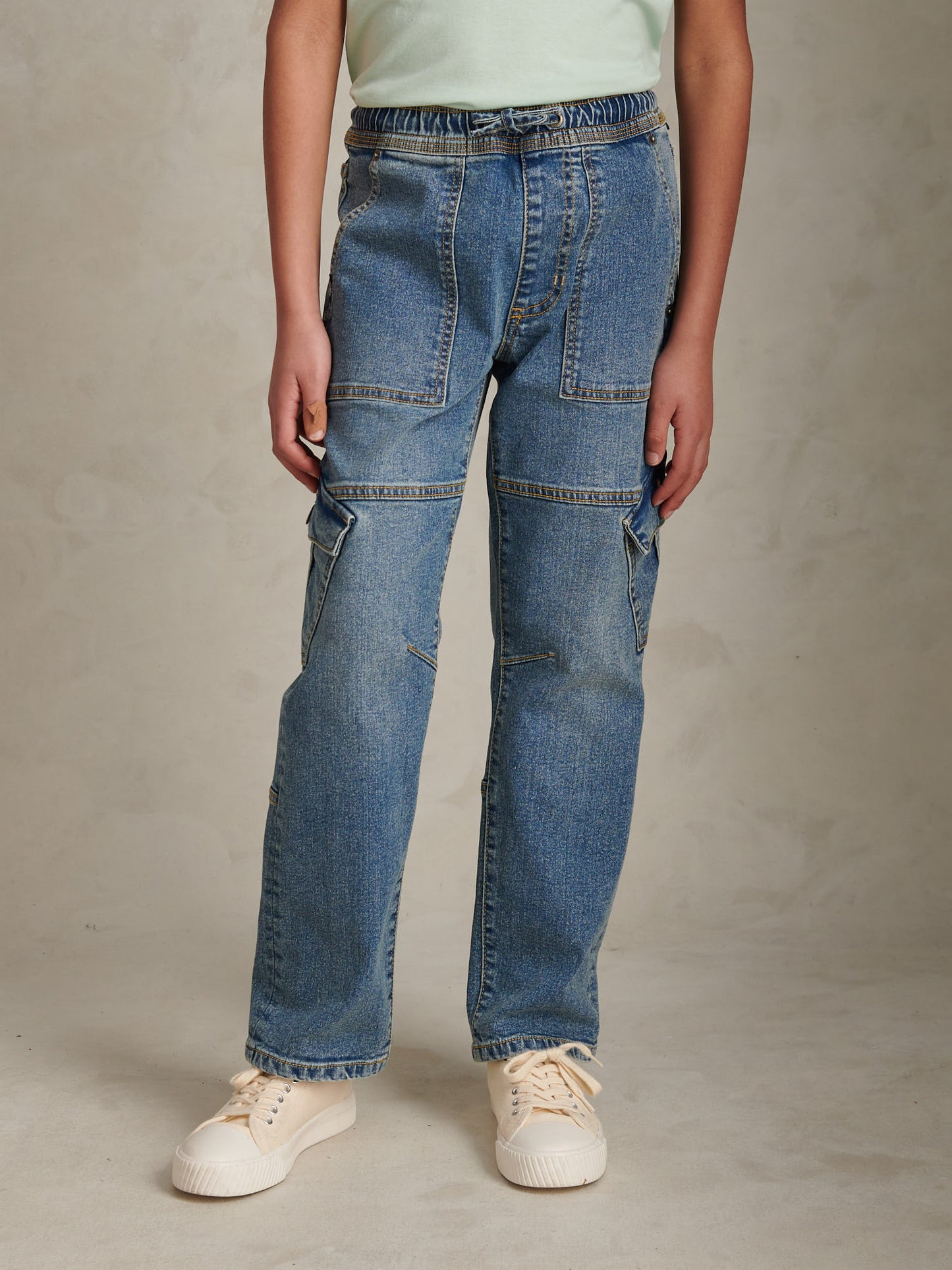 Boys Cargo Fit Stretch Jeans Worn Wash
