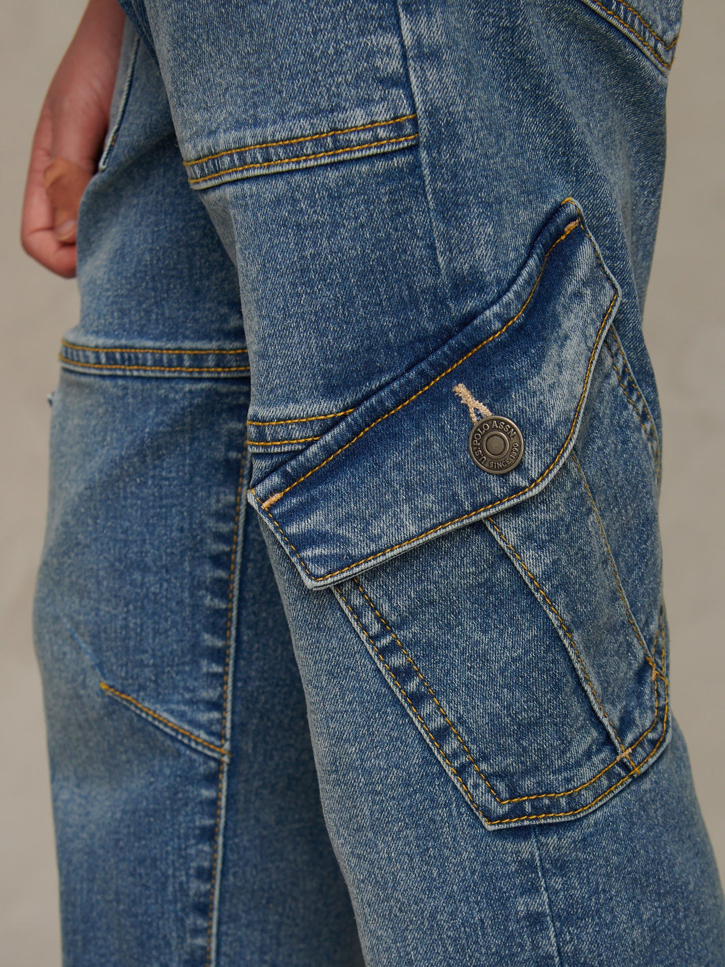 Boys Cargo Fit Stretch Jeans Worn Wash