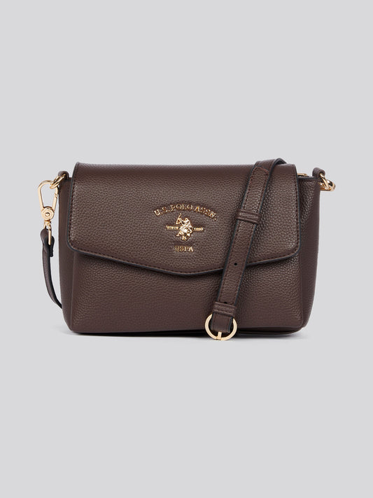 U.S. Polo Assn. Womens Stanford Flap Crossbody Bag in Dark Brown