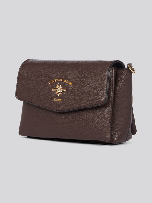 U.S. Polo Assn. Womens Stanford Flap Crossbody Bag in Dark Brown