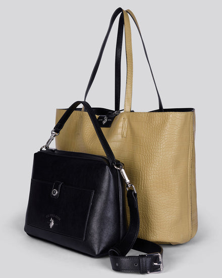 U.S. Polo Assn. Womens Axtell Reversible Shopping Bag Black