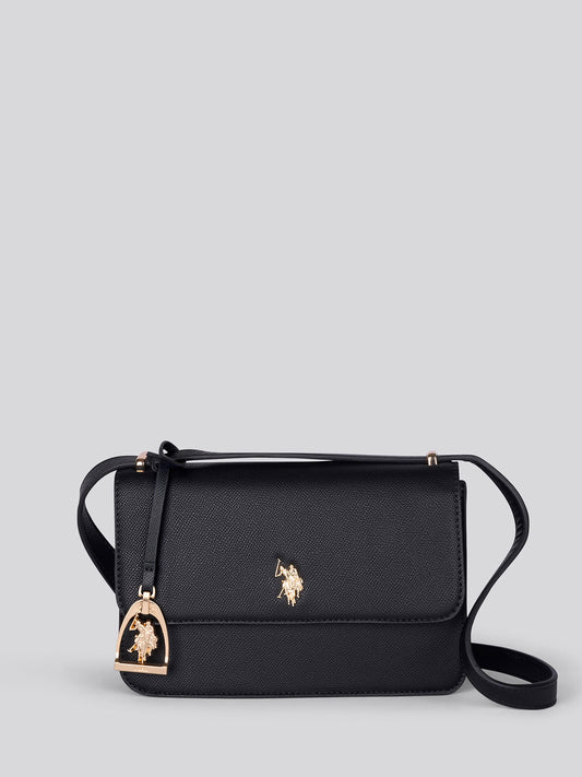 U.S. Polo Assn. Womens Jones Small Flap Crossbody Bag Black
