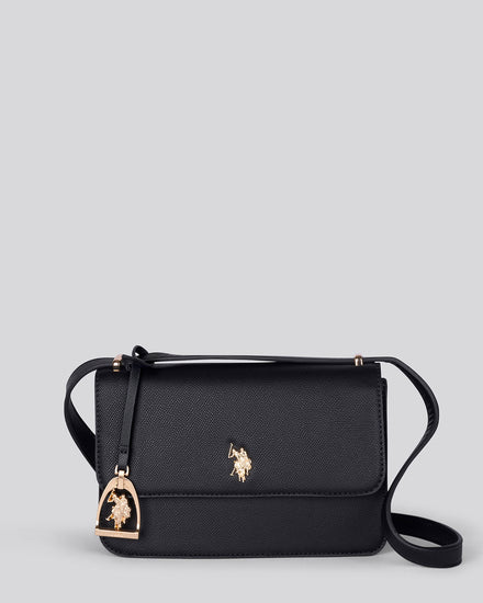 U.S. Polo Assn. Womens Jones Small Flap Crossbody Bag Black