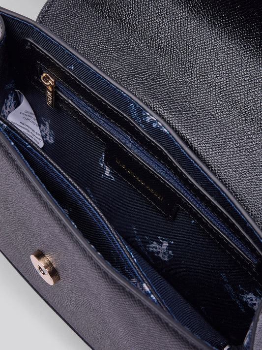 U.S. Polo Assn. Womens Jones Small Flap Crossbody Bag Black