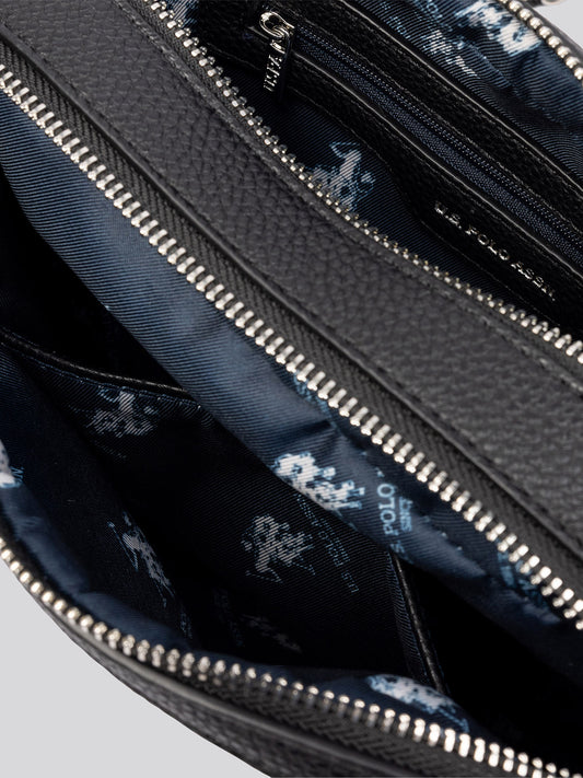 U.S. Polo Assn. Womens Mansion Double Zip Crossbody Bag Black