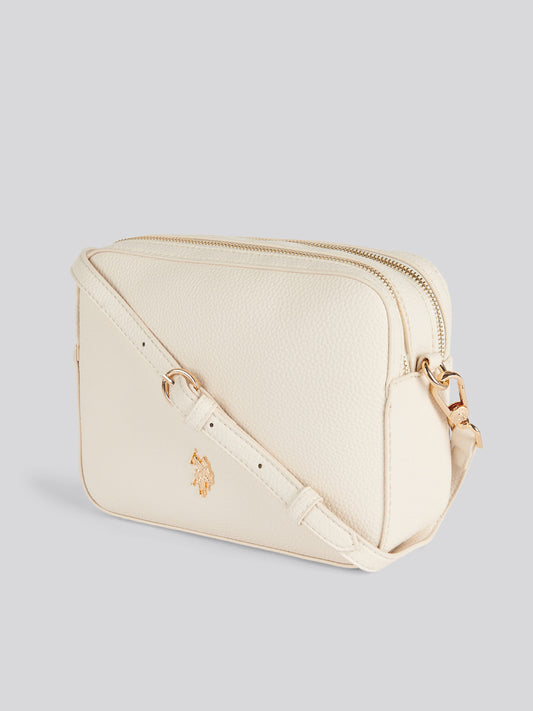 U.S. Polo Assn. Womens Mansion Double Zip Crossbody Bag Off White