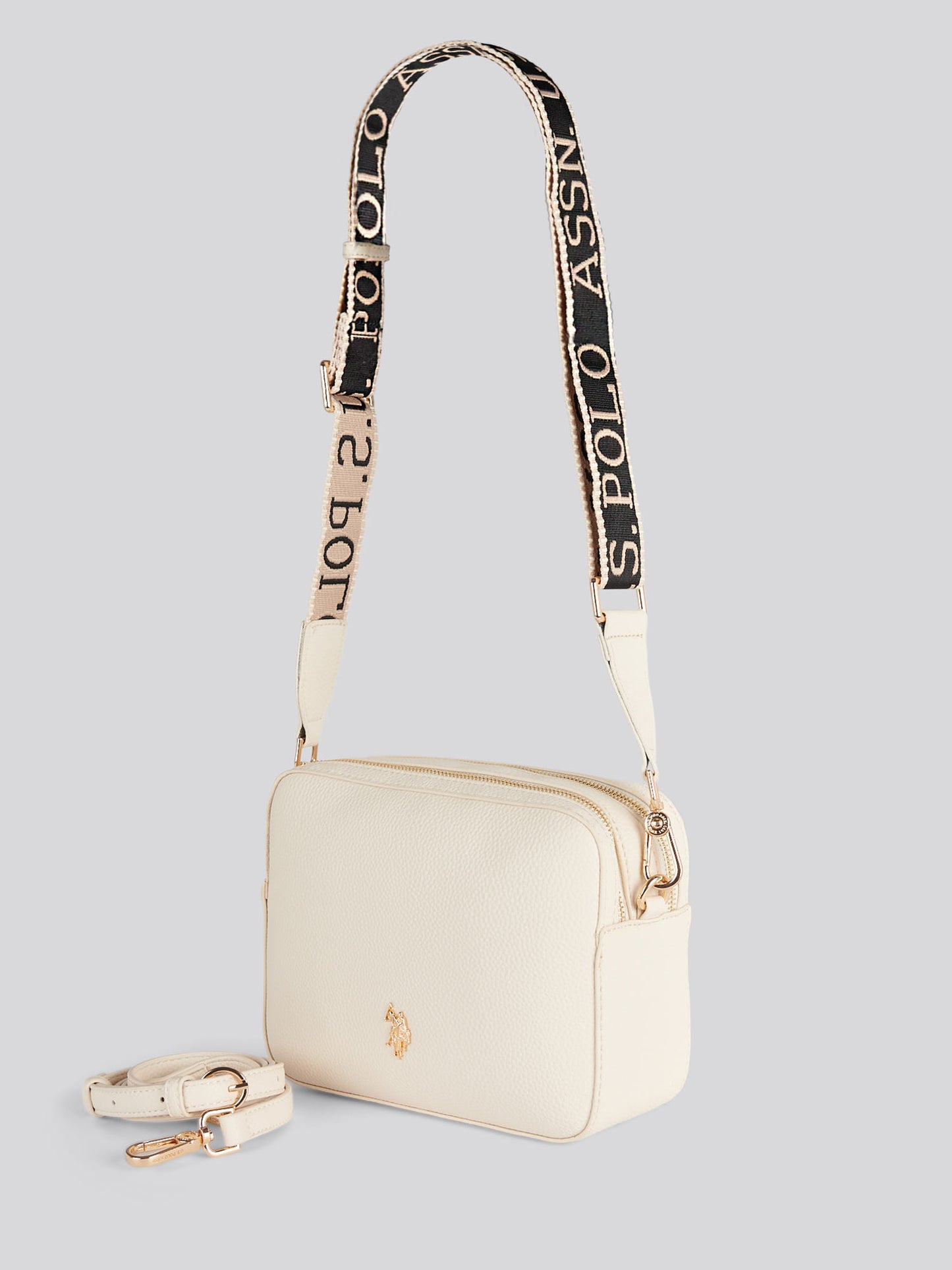 U.S. Polo Assn. Womens Mansion Double Zip Crossbody Bag Off White