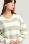 Womens Striped V-Neck Sweatshirt in Desert Sage