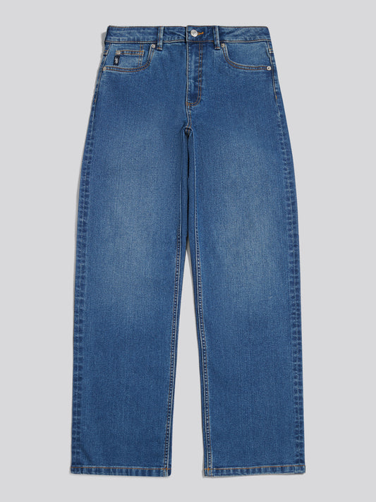 Womens Straight Fit Jean Mid Blue Wash