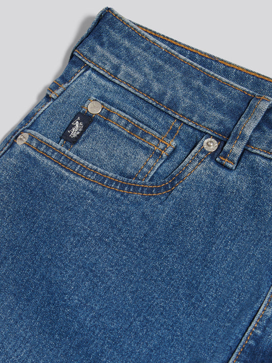 Womens Straight Fit Jean Mid Blue Wash