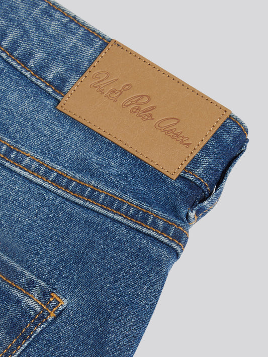 Womens Straight Fit Jean Mid Blue Wash